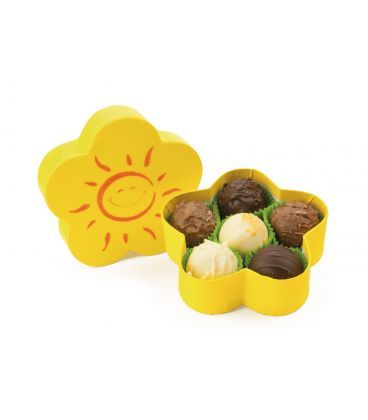 Cutie mică în formă de floare cu asortiment de 6 bomboane de ciocolată