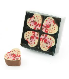 Cutie transparenta cu 4 bomboane inima in forma de trifoi cu 4 foi